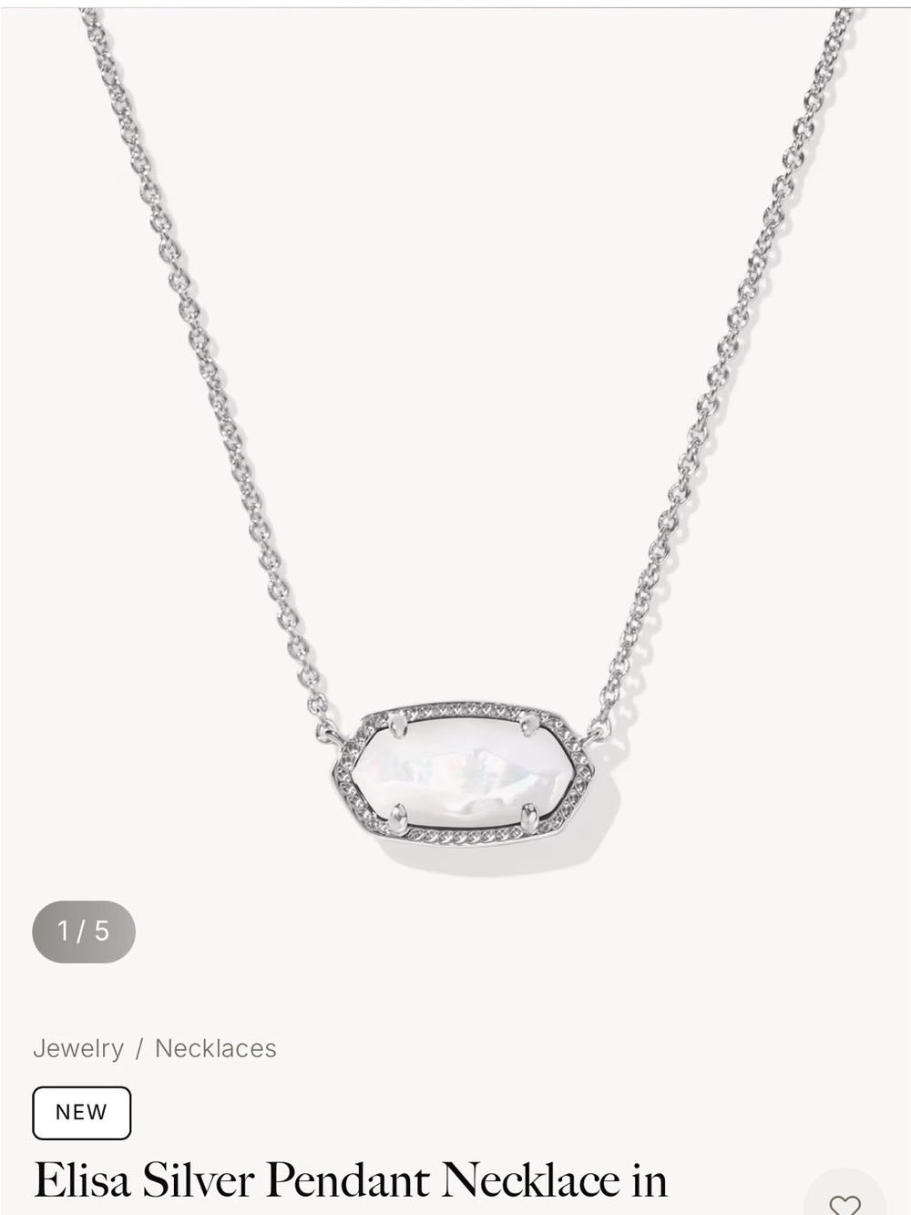 Kendra Scott Elisa Silver Necklace with Mother of Pearl Stone